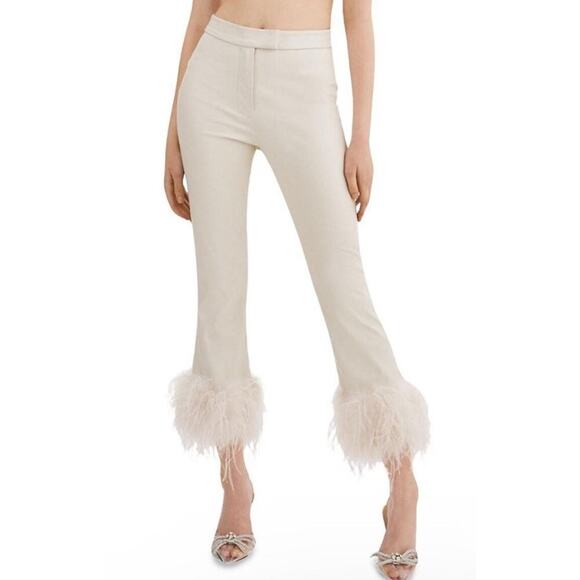 NWT LAMARQUE Pagetta Feather Trimmed Trousers Neutral Size Small - Picture 1 of 8